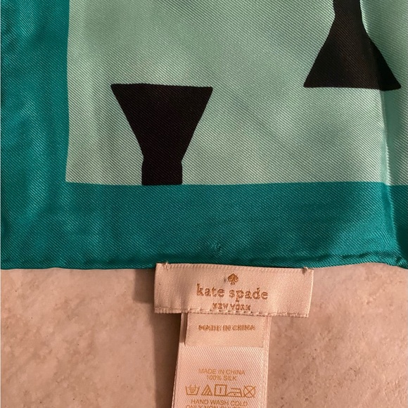 Kate Spade New York Scarf 100% Silk Turquoise Black - Picture 2 of 2